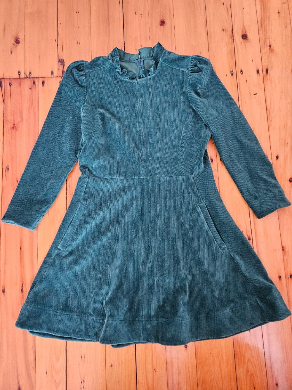 ME+EM Corduroy Velour Green Long Sleeve Swing Dress Size 12